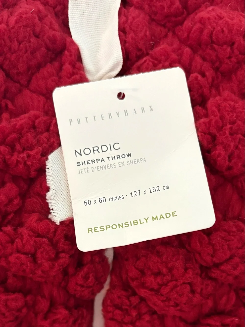 POTTERY BARN RED NORDIC SHERPA THROW BLANKET 50 X 60 NEW NWT